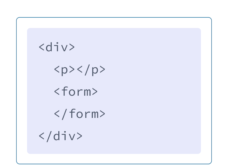 紫の背景の HTML マークアップ。p と form の 2 つの子タグを含んでいる。